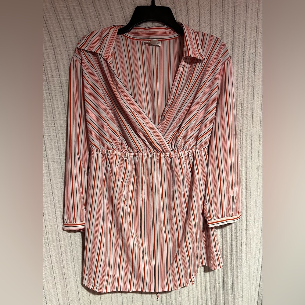Motherhood Maternity Red, Pink, and White Striped Blouse